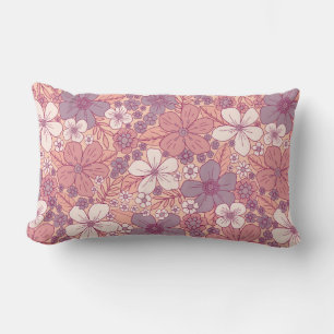 Pastel Pink & Purple Floral Lumbar Pillow