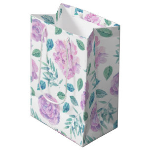 Pastel Pink & Purple Flowers Pattern Medium Gift Bag