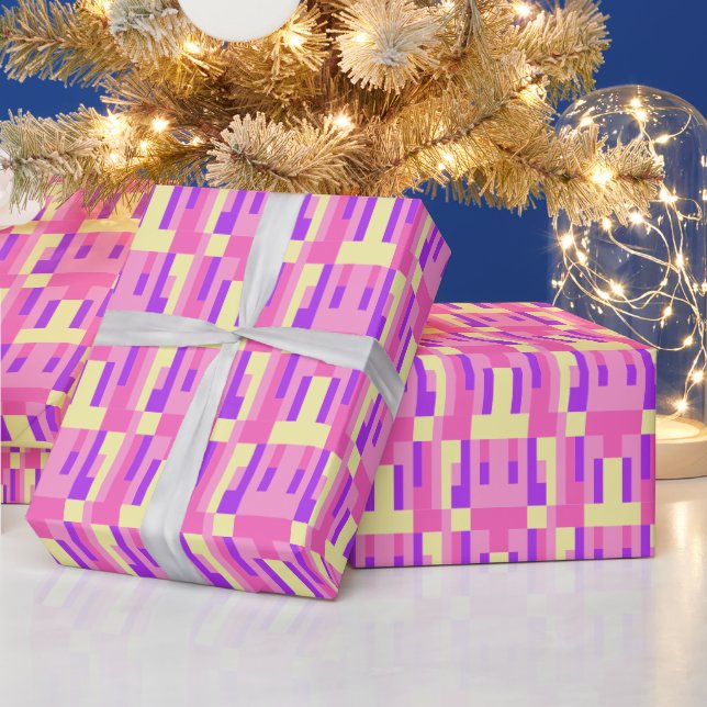 Pastel Pink Purple Geometric Pixel Block pattern Wrapping Paper (Holidays)