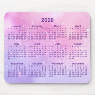 Pastel Pink Purple Glitter 2026 Calendar Mouse Pad