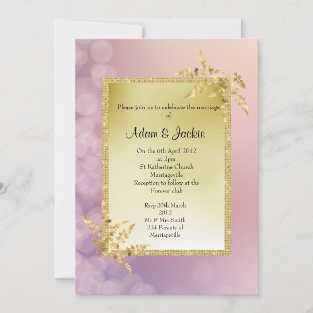 Pastel pink purple gold leaf ELEGANT WEDDING Invitation (Front)