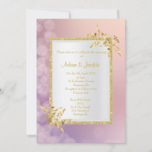 Pastel pink purple gold leaf ELEGANT WEDDING Invitation