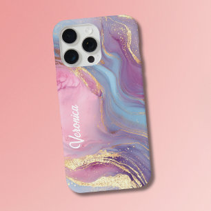 Pastel Pink Purple Gold Marble Glitter Abstract  iPhone 15 Pro Max Case