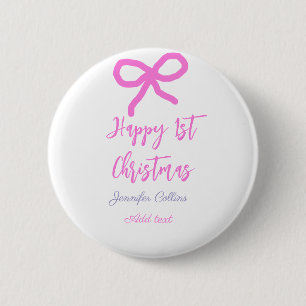 Pastel pink purple happy 1st Christmas bow name da 2 Inch Round Button