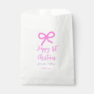 Pastel pink purple happy 1st Christmas bow name da Favour Bag