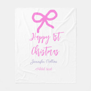 Pastel pink purple happy 1st Christmas bow name da Fleece Blanket