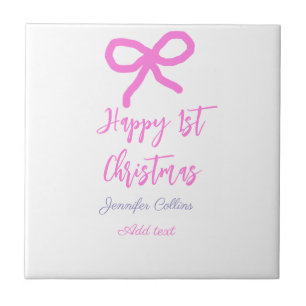 Pastel pink purple happy 1st Christmas bow name da Tile