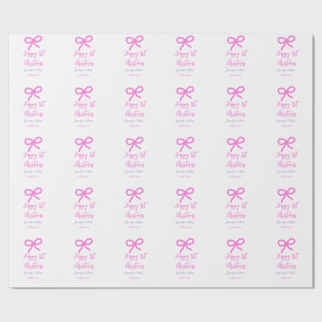 Pastel pink purple happy 1st Christmas bow name da Wrapping Paper (Flat)