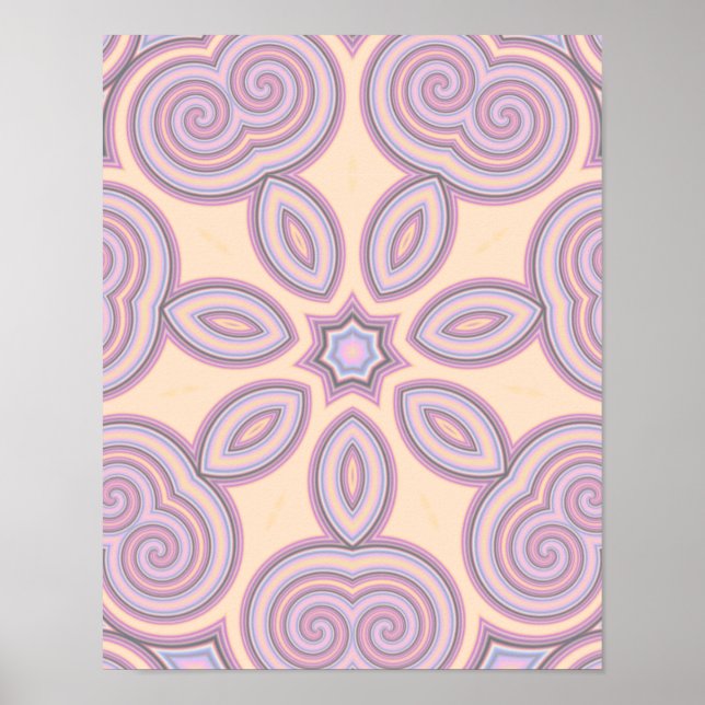 Pastel Pink & Purple Kaleidoscope Pattern Poster (Front)
