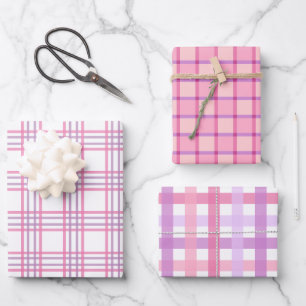 Pastel Pink Purple Plaid Chequered Gingham Wrapping Paper Sheet