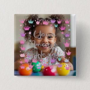 Pastel Pink Purple Princess Crown Photo Border 2 Inch Square Button