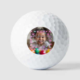 Pastel Pink Purple Princess Crown Photo Border Golf Balls