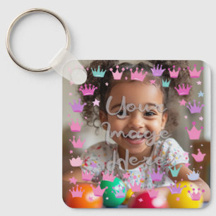 Pastel Pink Purple Princess Crown Photo Border Keychain