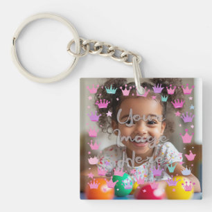 Pastel Pink Purple Princess Crown Photo Border Keychain