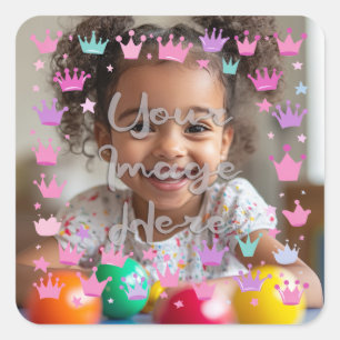 Pastel Pink Purple Princess Crown Photo Border Square Sticker