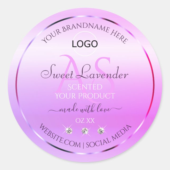 Pastel Pink Purple Product Label Monogram and Logo (Front)