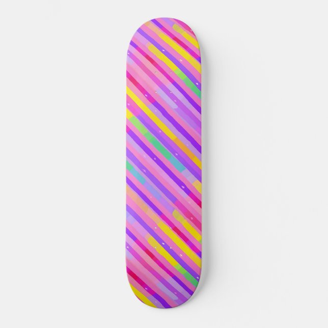 Pastel Pink Purple Stripe Pattern Skateboard (Front)