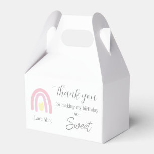 Pastel pink rainbow 1st Birthday Thank you Favor Box