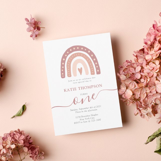 Pastel Pink Rainbow Boho First Birthday for Girls Invitation (Creator Uploaded)