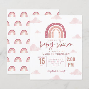 Pastel Pink Rainbow Clouds Girl Baby Shower Invita