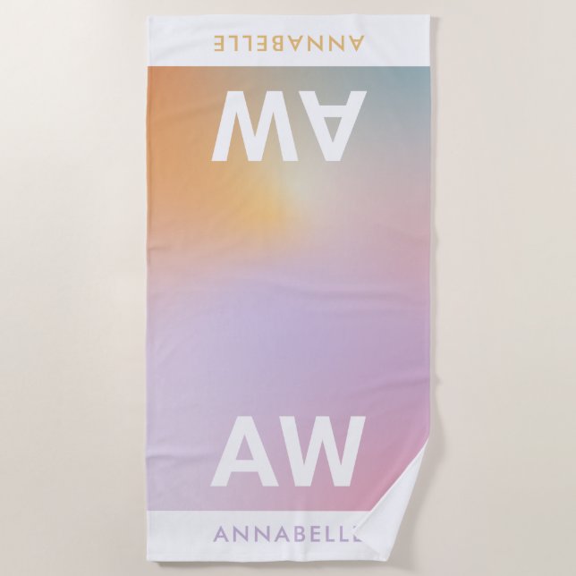 Pastel pink rainbow girly monogram simple beach to towel (Front)
