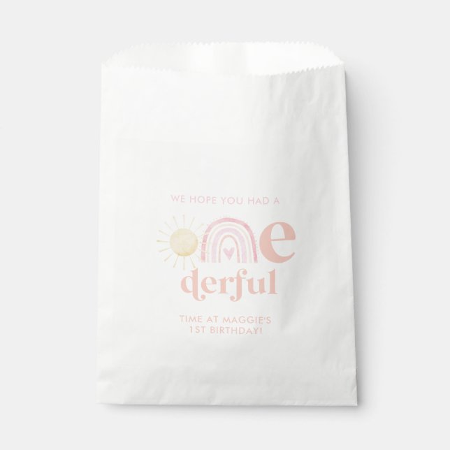 Pastel Pink Rainbow Little Miss ONEderful Birthday Favour Bag (Front)