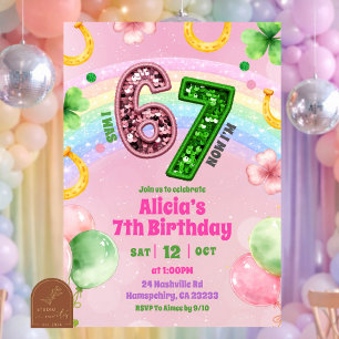 Pastel Pink Rainbow Sequin Glitter 67 St Patrick Invitation