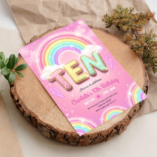 Pastel Pink Rainbow Sparkle 10th Birthday Invitation