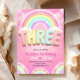 Pastel Pink Rainbow Sparkle 3rd Birthday Invitation