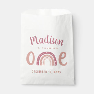 Pastel Pink Rainbow Your Name Turns One Birthday Favour Bag