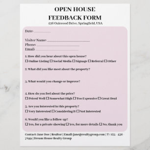 Pastel Pink  Real Estate Open House Feedback Form Flyer