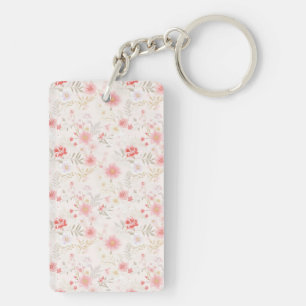 Pastel Pink Red White Flowers Pattern Two-sided Keychain