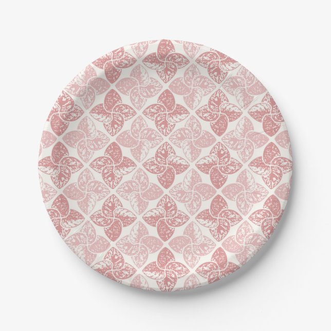 Pastel Pink Retro Floral Harlequin Paper Plate (Front)