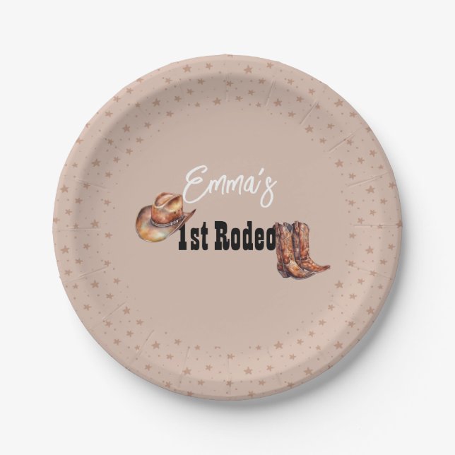 Pastel Pink Rodeo Western Cowgirl 1st Birthday Paper Plate (Front)