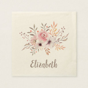 Pastel Pink, Rose Floral Bouquet – Personalized Napkin