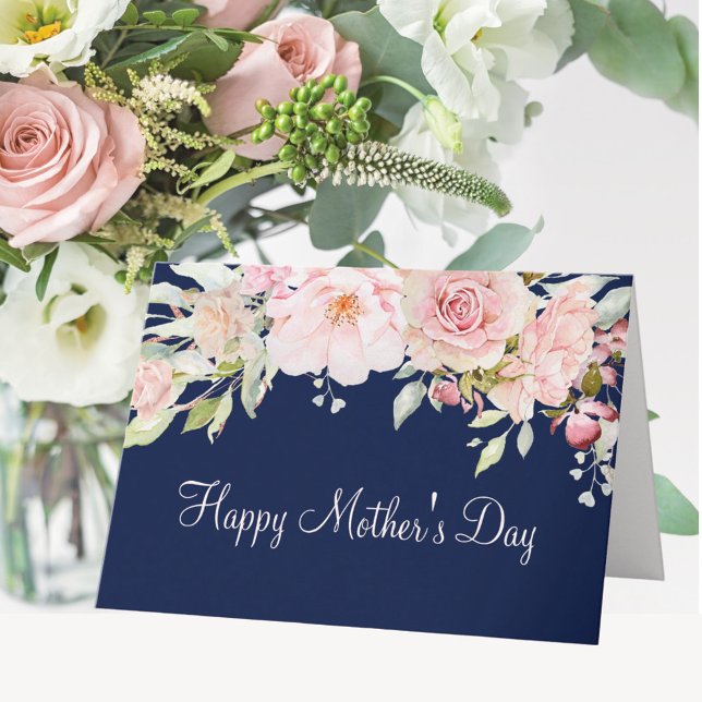 Pastel Pink Rose Flower Floral Happy Mother's Day Card (In situ)
