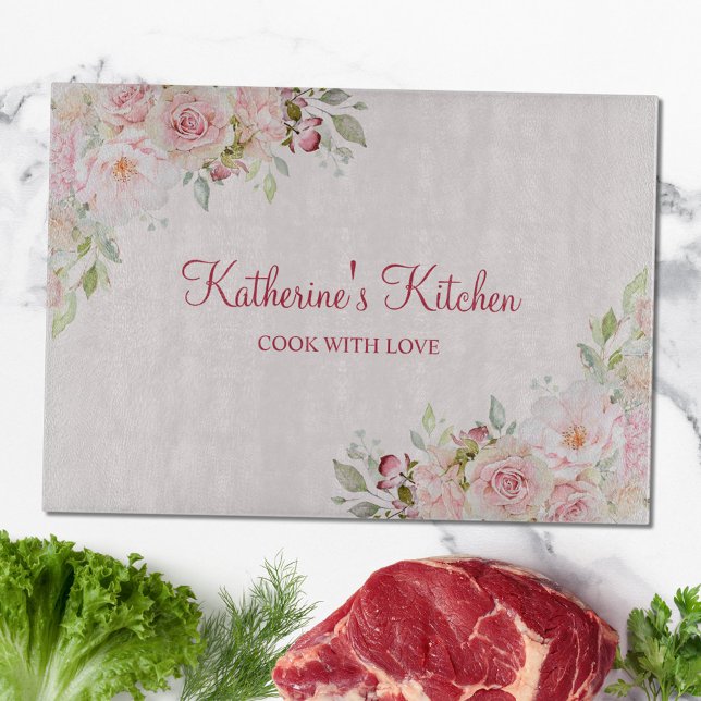 Pastel Pink Rose Flower Floral Mothers Day Gift Cutting Board (In situ)