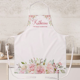 Pastel Pink Rose Flower Floral The Best Mom Ever Apron