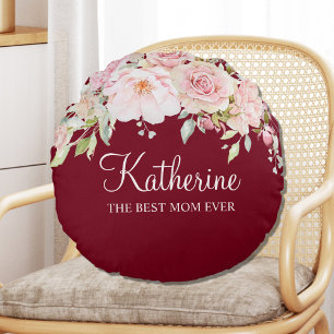 Pastel Pink Rose Flower Floral The Best Mom Ever Round Pillow