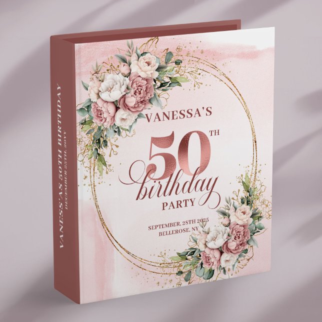Pastel Pink Rose Gold Blush Flowers 50th Birthday  Binder (Pastel Pink Rose Gold Blush Flowers 50th Birthday Ring Binder

)
