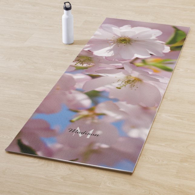 Pastel pink rose spring flower blossom Monogram Yoga Mat (In Situ)