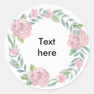Pastel pink rose wreath to customise with a name classic round sticker