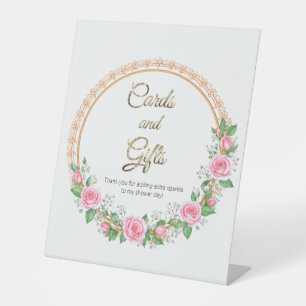 Pastel Pink Roses & Baby’s Breath Cards & Gifts Pedestal Sign