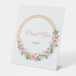 Pastel Pink Roses & Baby’s Breath Desert Bar Pedestal Sign