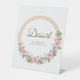 Pastel Pink Roses & Baby’s Breath Desert Bar Pedestal Sign