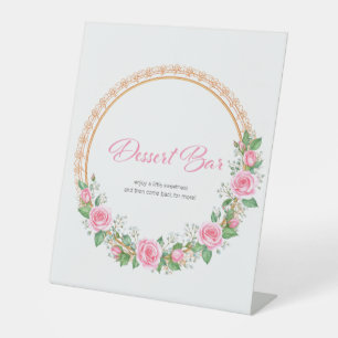 Pastel Pink Roses & Baby’s Breath Desert Bar Pedestal Sign