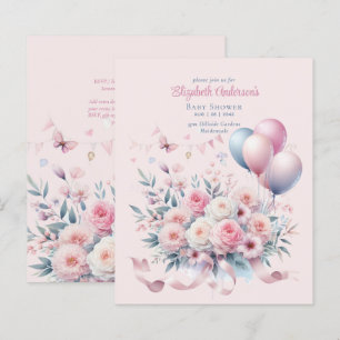 Pastel Pink Roses Ribbons Baby Shower Elegant Soft