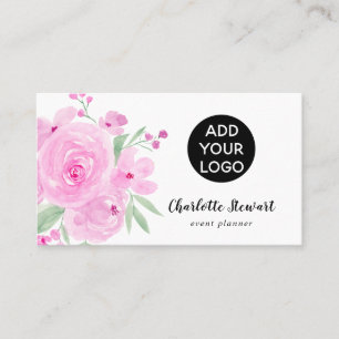 Pastel pink roses watercolor event planner logo business card