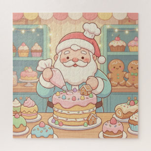Pastel Pink Santa's Sweet Shop Cake Decorating Jigsaw Puzzle