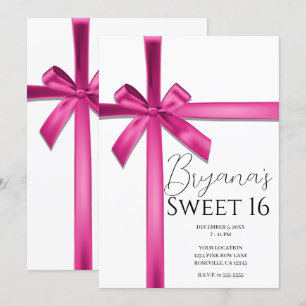 Pastel Pink Satin Ribbon Bow Sweet 16 Party Invitation
